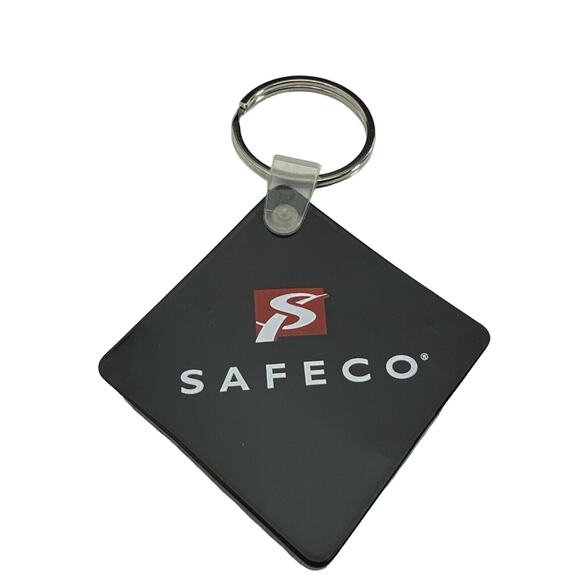 Vintage SAFECO Logo Rubber Advertising Key Ring Key Chain Black Red & White - Picture 1 of 3